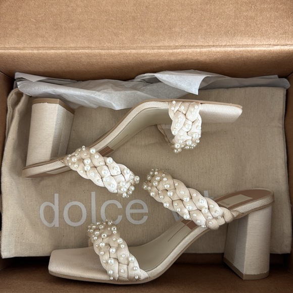 NEW DOLCE VITA womens paily pearl heeled sandals in vanilla pearl 8.5 block heel - Picture 7 of 7